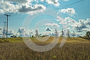 Meadow with utility lines