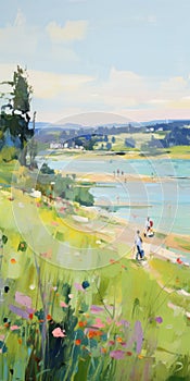 Meadow On The Water: A Vibrant Beach Scene Painting