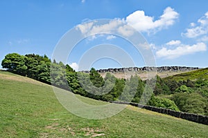 The meadowland approach to Stannage Edge, in idylic Haversage, Derbyshire. photo