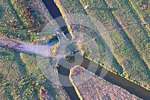 Meadows with ditches from a hot air balloon photo