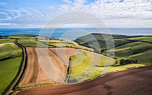 Meadows and Fields over Devon in the colors of fall, England