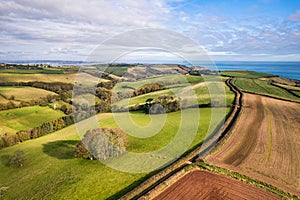 Meadows and Fields over Devon in the colors of fall, England