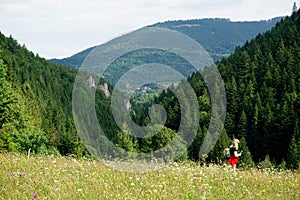 Meadows and forests above Jasenova with hills of Mala Fatra National Park, Slovakia