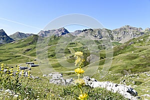 Meadows and mountains festivities in the Portalet mountain pass in the Aragonese Pyrenees bordering the French border