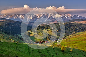 Osturna village and Belianske Tatry mountains