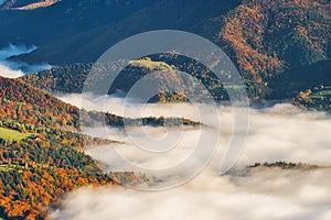 Meadows over Parnica village from Sip mountain during sunrise