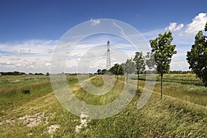 Meadows, roads and canals in water storage Eendragtspolder in Zevenhuizen