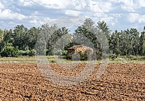 Meadows with rural house