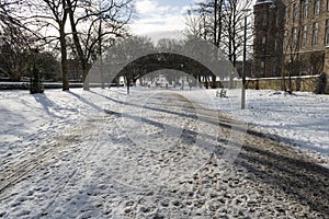 The meadows during the winter covered by snow in Edinburgh, Scotland