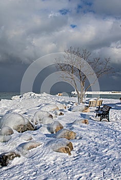 Meaford, Ontario, Canada Waterfront Coated In Thick Ice