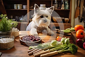 Meal dog fresh food cooking background interior kitchen raw healthy eat dieting