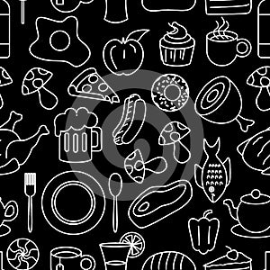 Meal drawing seamless pattern doodle hand drawn line art vector illustration of food and drink