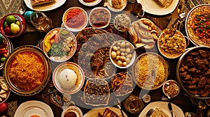 The meal eaten by Muslims after sunset during Ramadan. Ai Generative