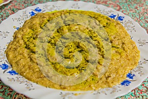 Meal in Iran - Halim bademjan - made of eggplant and lenti