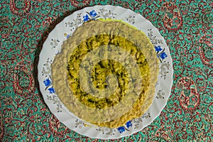 Meal in Iran - Halim bademjan - made of eggplant and lenti