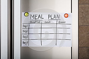 Daily Meal Plan Paper Attached With Magnetic Thumbtacks