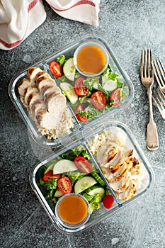Meal prep containers with grilled chicken
