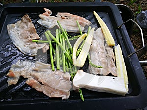 Meal prok and vegetable BBG Grilled