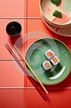 Meal set seafood japanese sushi japan lunch traditional roll plate food avocado soy