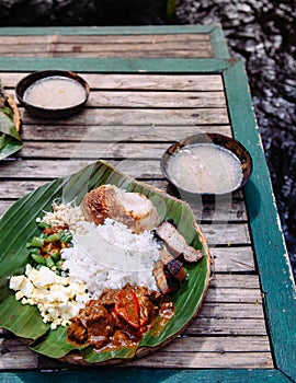 Meal set of traditional Filippino Food, side view