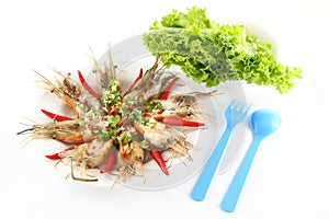 Meal of spicy dressed salad prawn