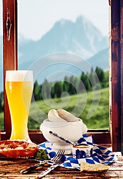 Meal at a tavern with an alpine view