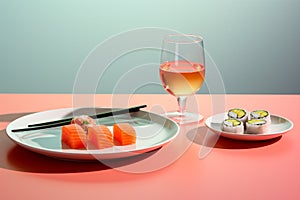 Meal traditional set roll japanese seafood sushi japan plate food