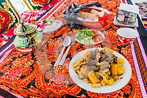 Meal in a village in Fann mountains, Tajikist