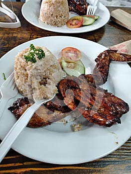 Meal woth chicken wings and tomato