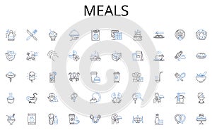 Meals line icons collection. Build, Create, Engineer, Design, Fabricate, Develop, Assemble vector and linear