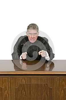 Mean Angry Law Judge with Sneer Isolated on White photo