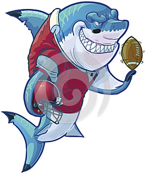 Mean Cartoon Football Shark with Helmet and Ball