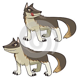 Mean Cartoon Wolf Illustration in two poses isolated on white