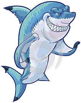Mean Gesturing Shark Mascot Vector Cartoon Clip Art Illustration