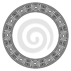 Meander Ornament on Circle Frame. Geometric round Pattern . Meandros ornate disconnected border from lines, shaped into repeated