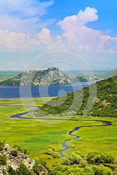 Meandering Rijeka Crnojevica river in Skadar Lake National Park, Montenegro