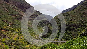 Meandering road running through a vegetated valley