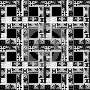 Meanders checkered greek vector seamless pattern. Black and whit