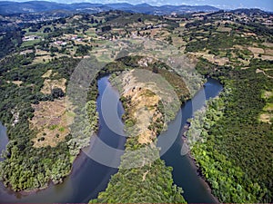 Meanders of the Nora river in Asturias, Spain