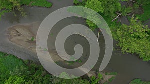 Meanders river delta dron aerial video shot inland sandy sand alluvium floodplain forest lowlands wetland swamp