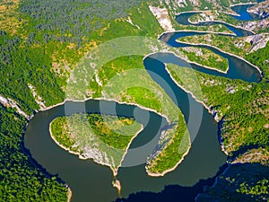 Meanders of river Uvac in Serbia during a sunny day