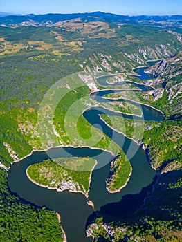 Meanders of river Uvac in Serbia during a sunny day