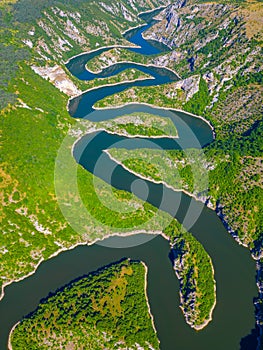 Meanders of river Uvac in Serbia during a sunny day