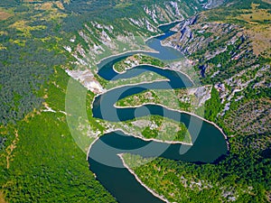 Meanders of river Uvac in Serbia during a sunny day