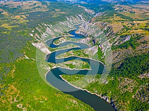 Meanders of river Uvac in Serbia during a sunny day