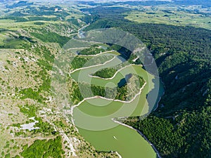 Meanders at rocky river Uvac river in Serbia