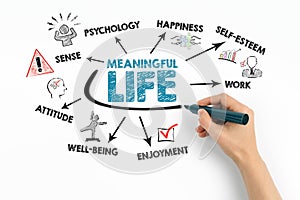 Meaningful Life Concept. Chart with keywords and icons on white background