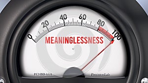 Meaninglessness that is hitting a full scale, showing a very high level of meaninglessness. Rising or maximum