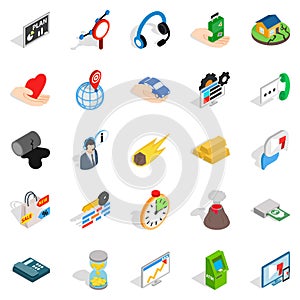 Means of subsistence icons set, isometric style