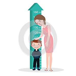 Measure child kid height mother woman ruler meter grow healthy full color